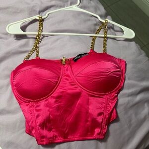 Pink crop top with gold chains